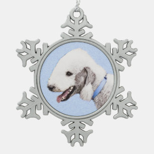 Ornement Flocon De Neige Bedlington Terrier Peinture - Art Chien original