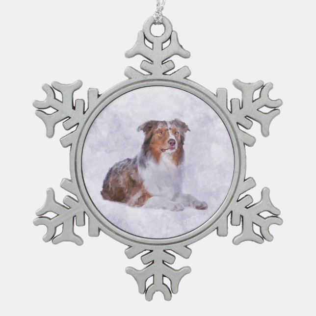 Ornement Flocon De Neige Berger australien - aquarelle australienne Digital (Devant)