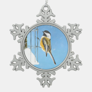 Ornement Flocon De Neige Bickadee sur la peinture d'alimentation - Oiseaux