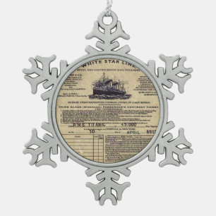 Ornement Flocon De Neige Billet RMS Titanic 1912