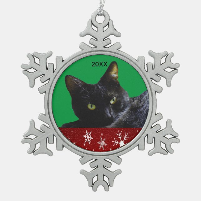 Ornement Flocon De Neige Black Cat Red White Snowflakes 20XX Noël (Devant)