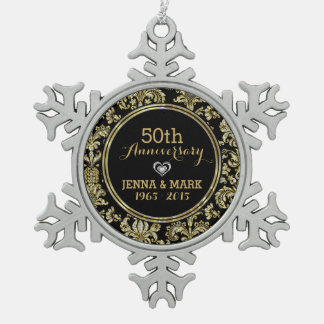 Ornement Flocon De Neige Black & Gold 50e anniversaire Mariage Ornament 2a
