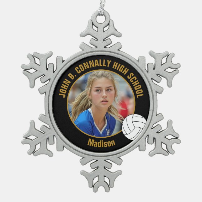 Ornement Flocon De Neige Black Gold Volleyball Player Photo High School (Devant)