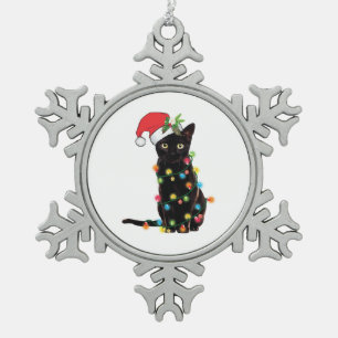 Ornement Flocon De Neige Black Santa Cat Tangled Up