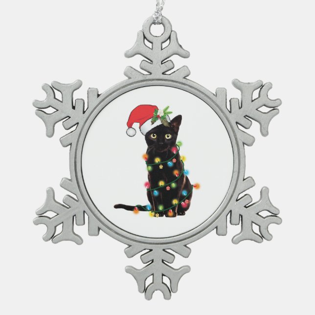 Ornement Flocon De Neige Black Santa Cat Tangled Up (Devant)