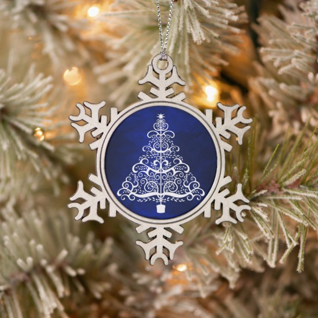 Ornement Flocon De Neige Blanc Arbre de Noël bleu (Arbre)