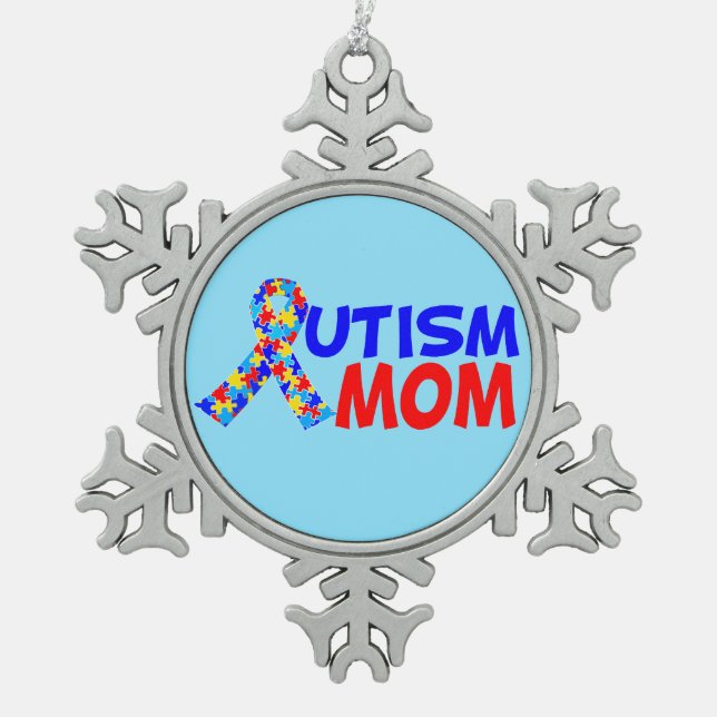 Ornement Flocon De Neige Bleu de maman d'autisme (Devant)