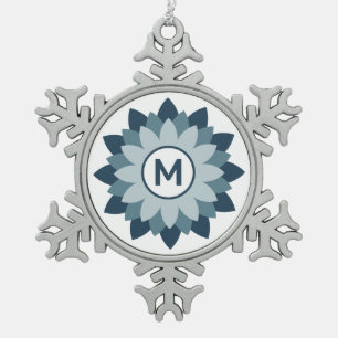 Ornement Flocon De Neige Bleu marine géométrique floral médaillon abstrait