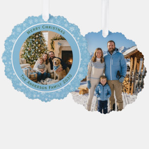 Ornement flocon de neige bleu personnalisé Noël Fê