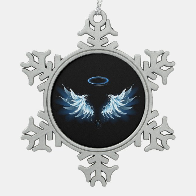 Ornement Flocon De Neige Blue Glowing Angel Wings on black background (Devant)