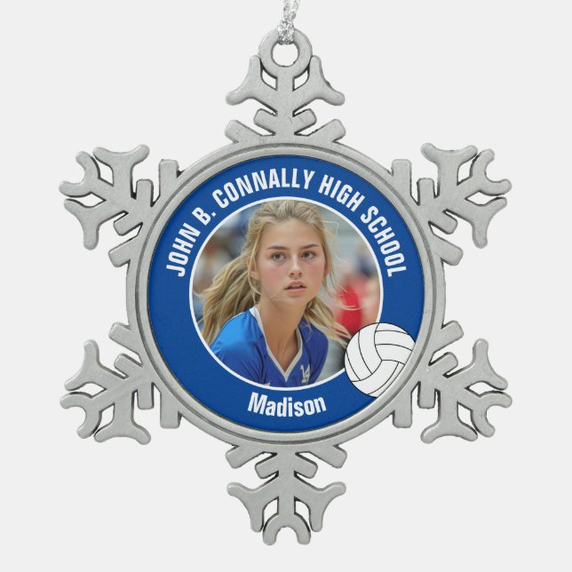 Ornement Flocon De Neige Blue Volleyball Player Photo High School (Devant)