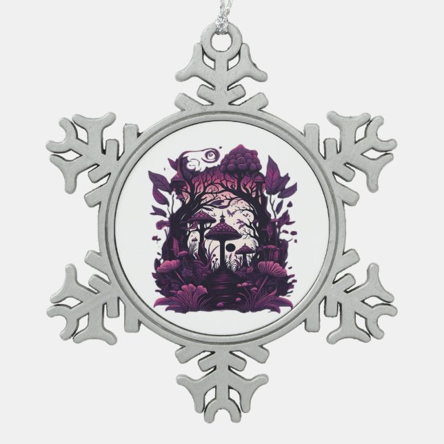Ornement Flocon De Neige Bois de champignons Whimsigoth Witchy sérigraphie  (Devant)