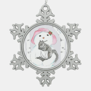 Ornement Flocon De Neige bonhomme de neige avec l'écureuil