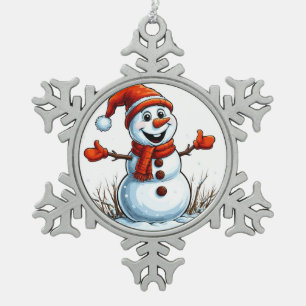Ornement Flocon De Neige Bonhomme de neige joyeux vêtu d'un chapeau d'hiver