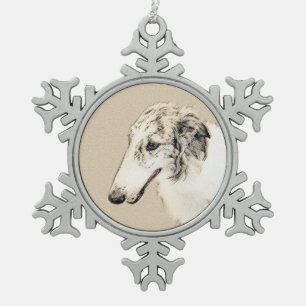 Ornement Flocon De Neige Borzoi (Argent Brindle) Peinture Chien Art origina