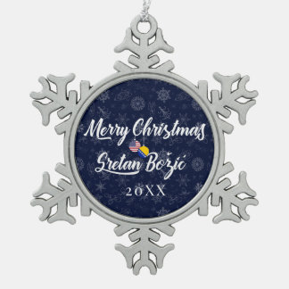Ornement Flocon De Neige Bosnian American With Custom Year Bilingual