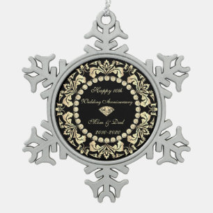 Ornement Flocon De Neige Boucles de diamants dorés chic 10e anniversaire de