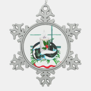 Ornement Flocon De Neige Bougie de Noël enveloppée avec le houx de