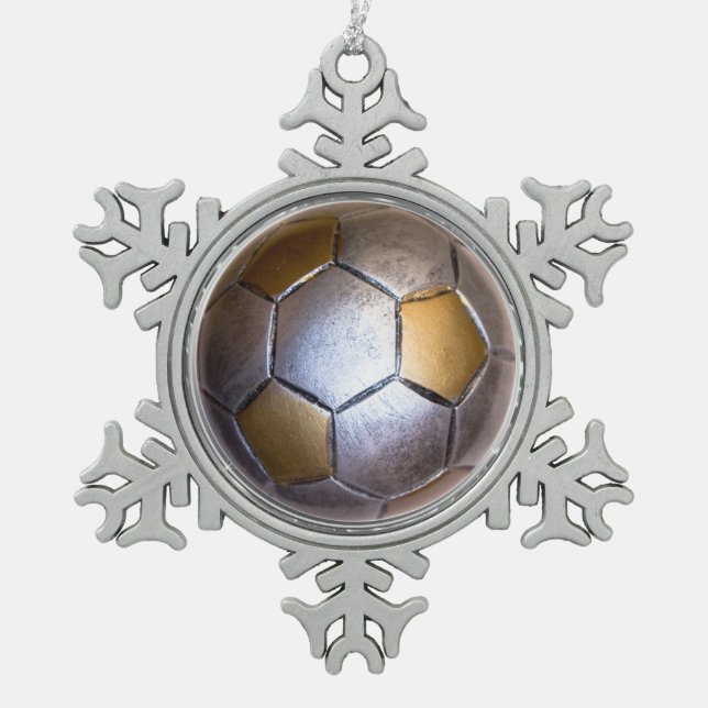 Ornement Flocon De Neige Boule de soccer métallique et or (Devant)