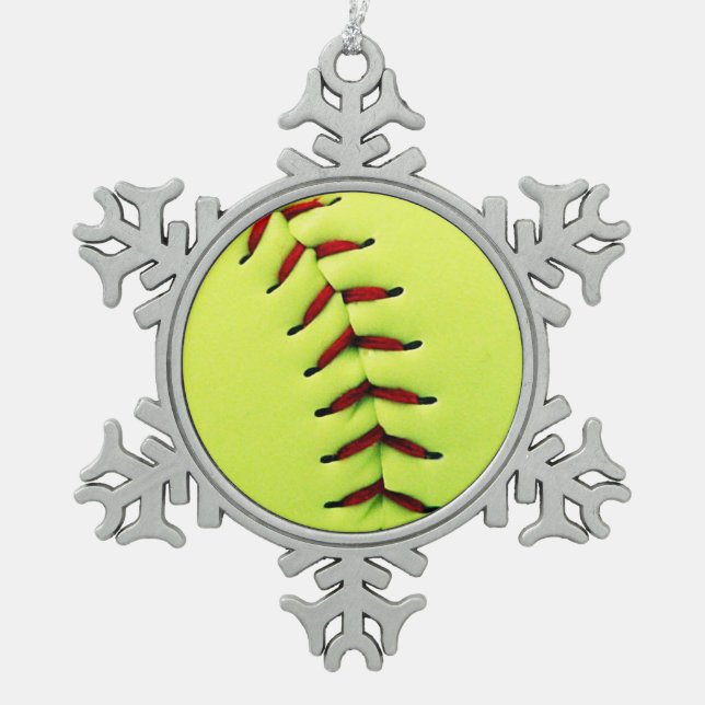 Ornement Flocon De Neige Boule jaune du base-ball (Devant)