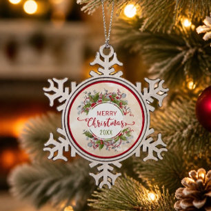 Ornement Flocon De Neige Branche de houx de Noël