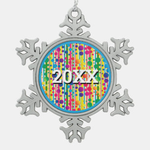 Ornement Flocon De Neige [Bulles de Beatnik] Polka rétro Point Bleu rayé