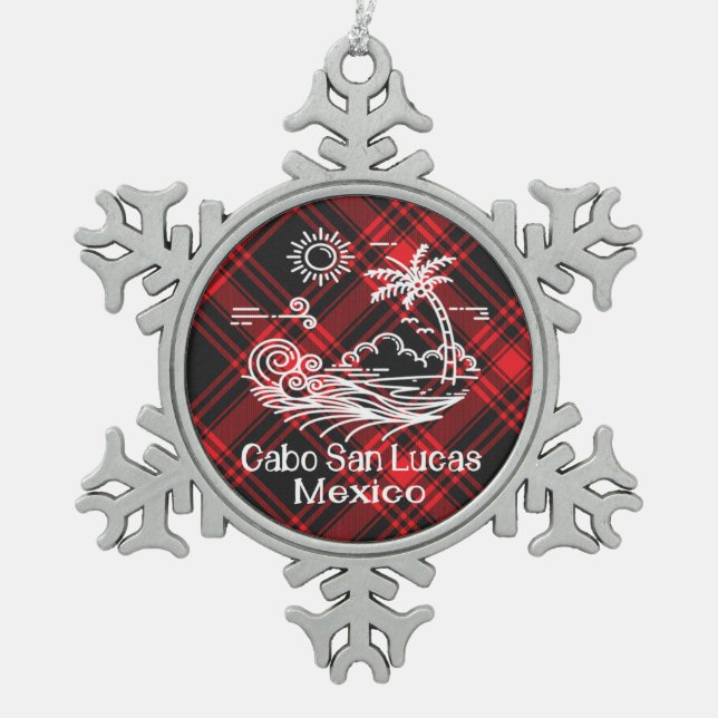 Ornement Flocon De Neige Cabo San Lucas Mexique sur Red Tartan (Devant)