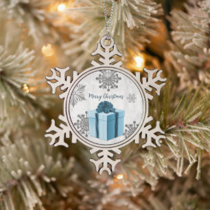 Ornement Flocon De Neige Cadeau de Noël bleu Ornement de Noël