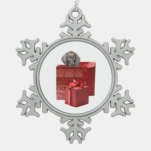 Ornement Flocon De Neige Cadeau de Noël de chiot d'indicateur (Devant)