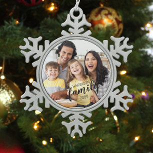Ornement Flocon De Neige Cadeau personnalisé de photo de FAMILLE avec écrit