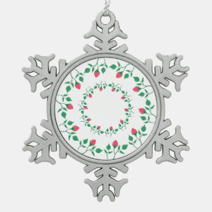 Ornement Flocon De Neige Cadre rond fleuri avec fleurs roses