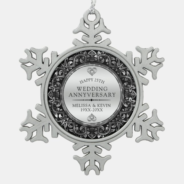 Ornement Flocon De Neige Cadre Tourbillonnant Argent 25e anniversaire Maria (Devant)