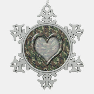 Ornement Flocon De Neige Camouflage Woodland Forest Heart sur Camo