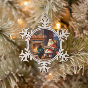 Ornement Flocon De Neige Campbell Scottie Dog & Père Noël Personnalisé