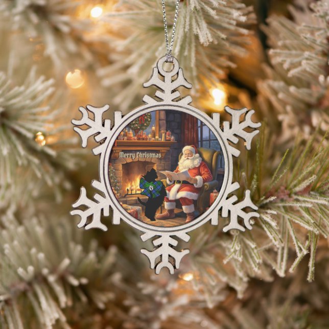 Ornement Flocon De Neige Campbell Scottie Dog & Père Noël Personnalisé (Arbre)