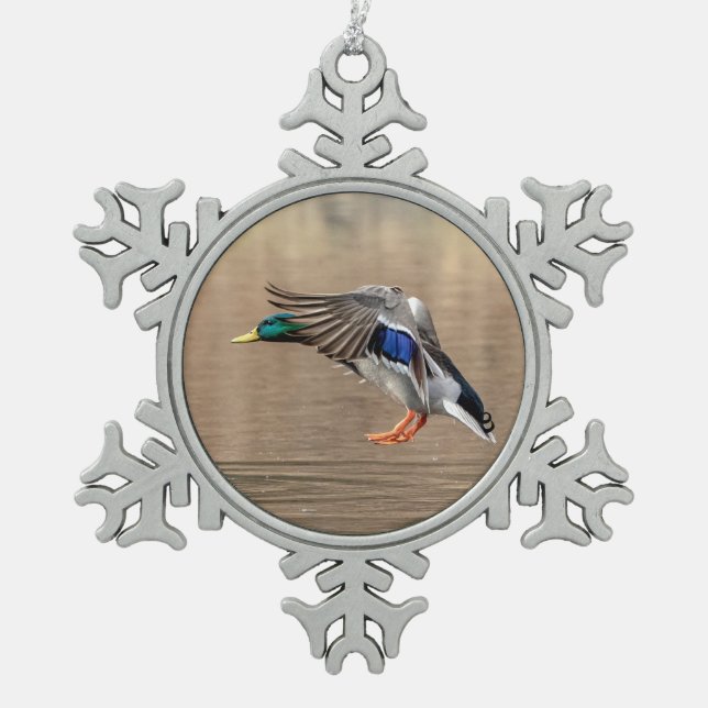Ornement Flocon De Neige Canard Mallard en vol (Devant)
