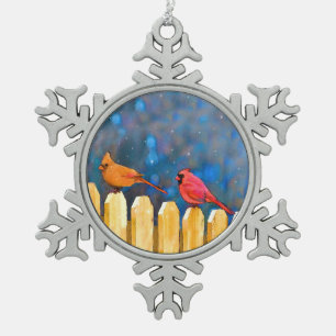 Ornement Flocon De Neige Cardinals on the Fence Painting - Art original