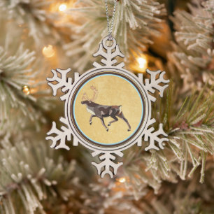 Ornement Flocon De Neige Caribou/Reindeer d'art populaire