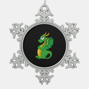 Ornement Flocon De Neige Caricature de dragon vert
