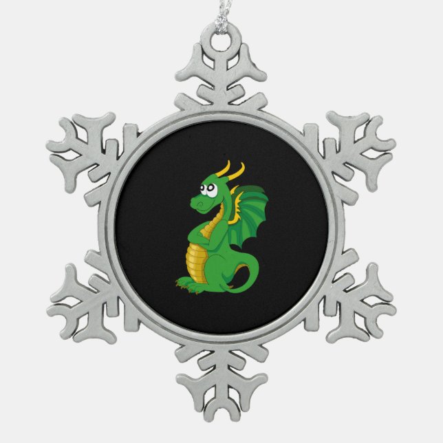 Ornement Flocon De Neige Caricature de dragon vert (Devant)
