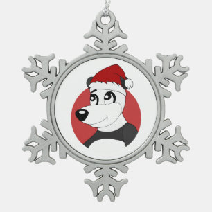 Ornement Flocon De Neige Caricature de Noël avec mignon panda ours flocon d