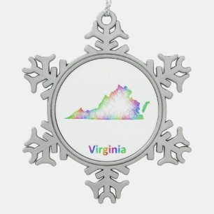Ornement Flocon De Neige Carte de la Virginie d'arc-en-ciel