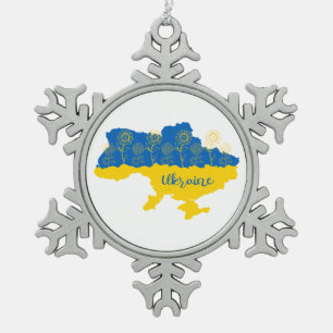 Ornement Flocon De Neige Carte de l'Ukraine avec tournesol et drapeau ukrai