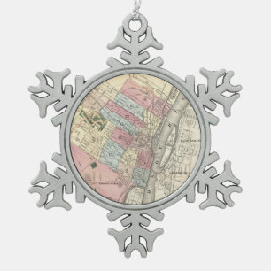 Ornement Flocon De Neige Carte vintage d'Albany NY (1874)