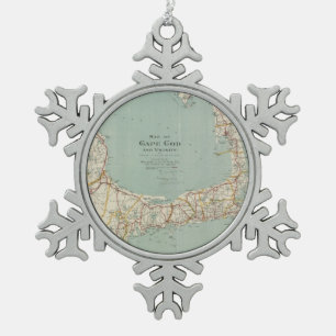 Ornement Flocon De Neige Carte vintage de Cape Cod (1917)