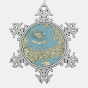 Ornement Flocon De Neige Carte vintage de Cape Cod (1945)