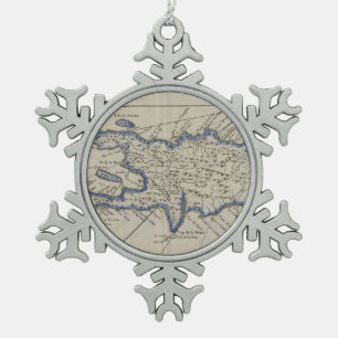 Ornement Flocon De Neige Carte vintage de la République Dominicaine (1750)