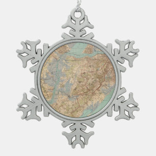 Ornement Flocon De Neige Carte vintage de Staten Island (1891)