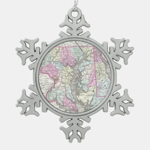 Ornement Flocon De Neige Carte Vintage du Maryland (1855)