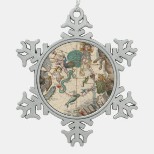 Ornement Flocon De Neige Carte vintage du Pôle du sud
